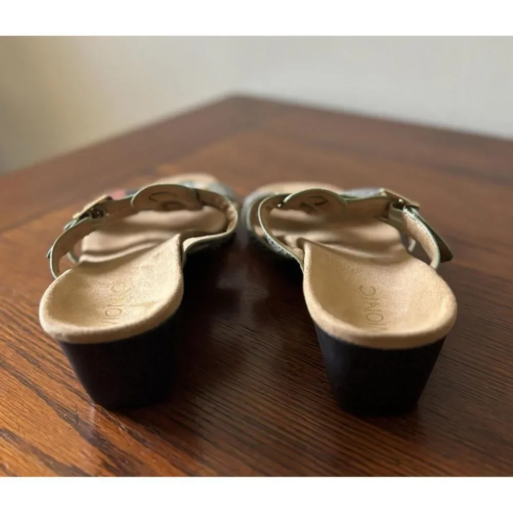 Vionic Radia Snake Print Wedge Sandals Women's Size 8 Orthaheel Triple Strap